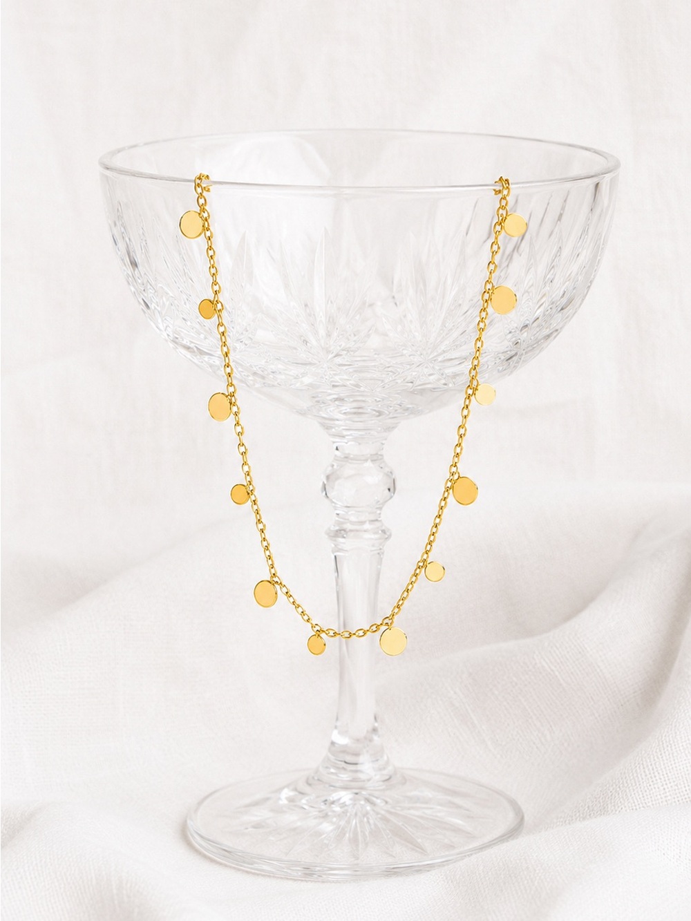 Gold PVD Coated Disc Charm Necklace - Women Jewelry